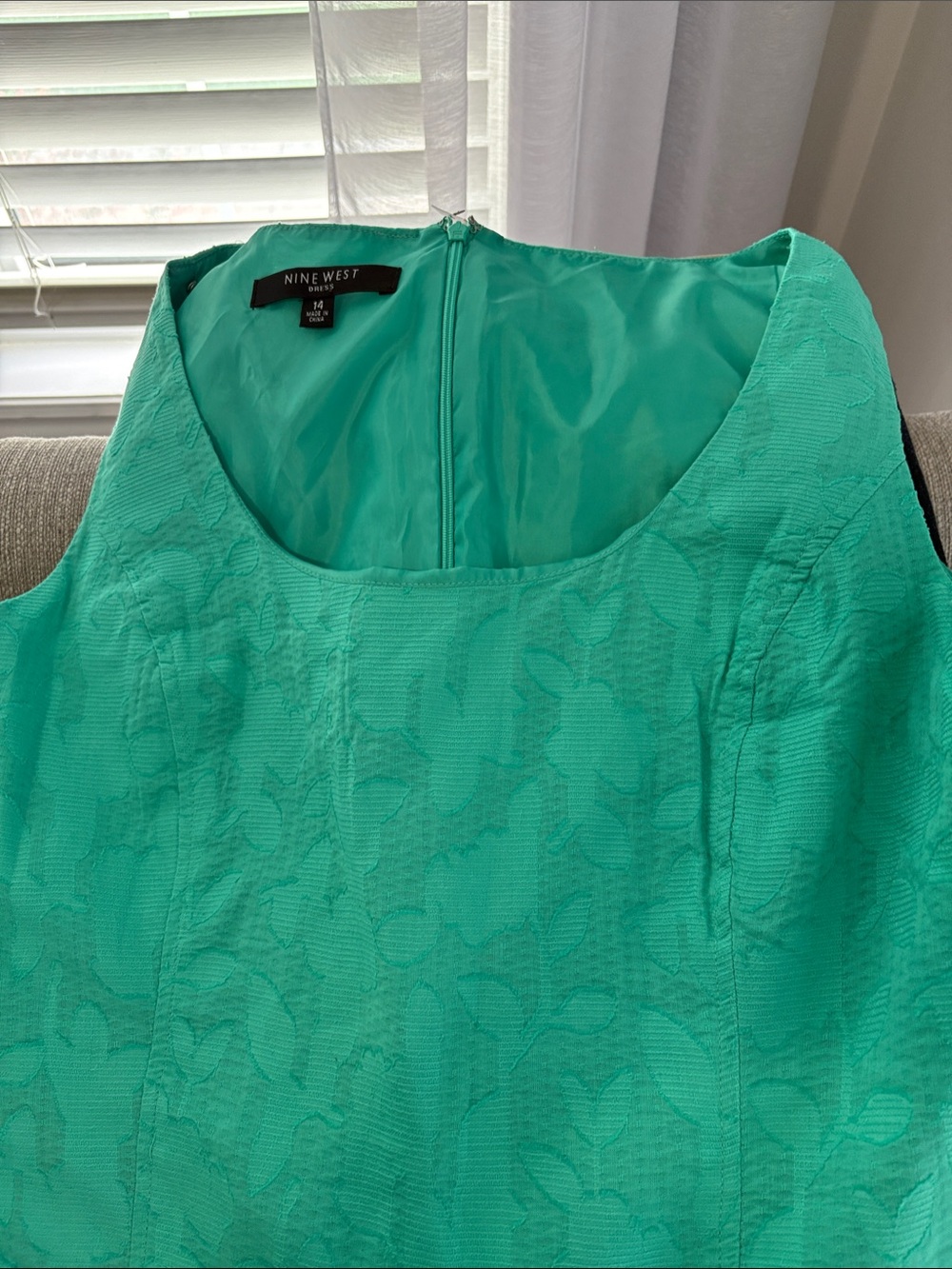 Nine West Teal Jacquard Sleeveless Sheath Dress